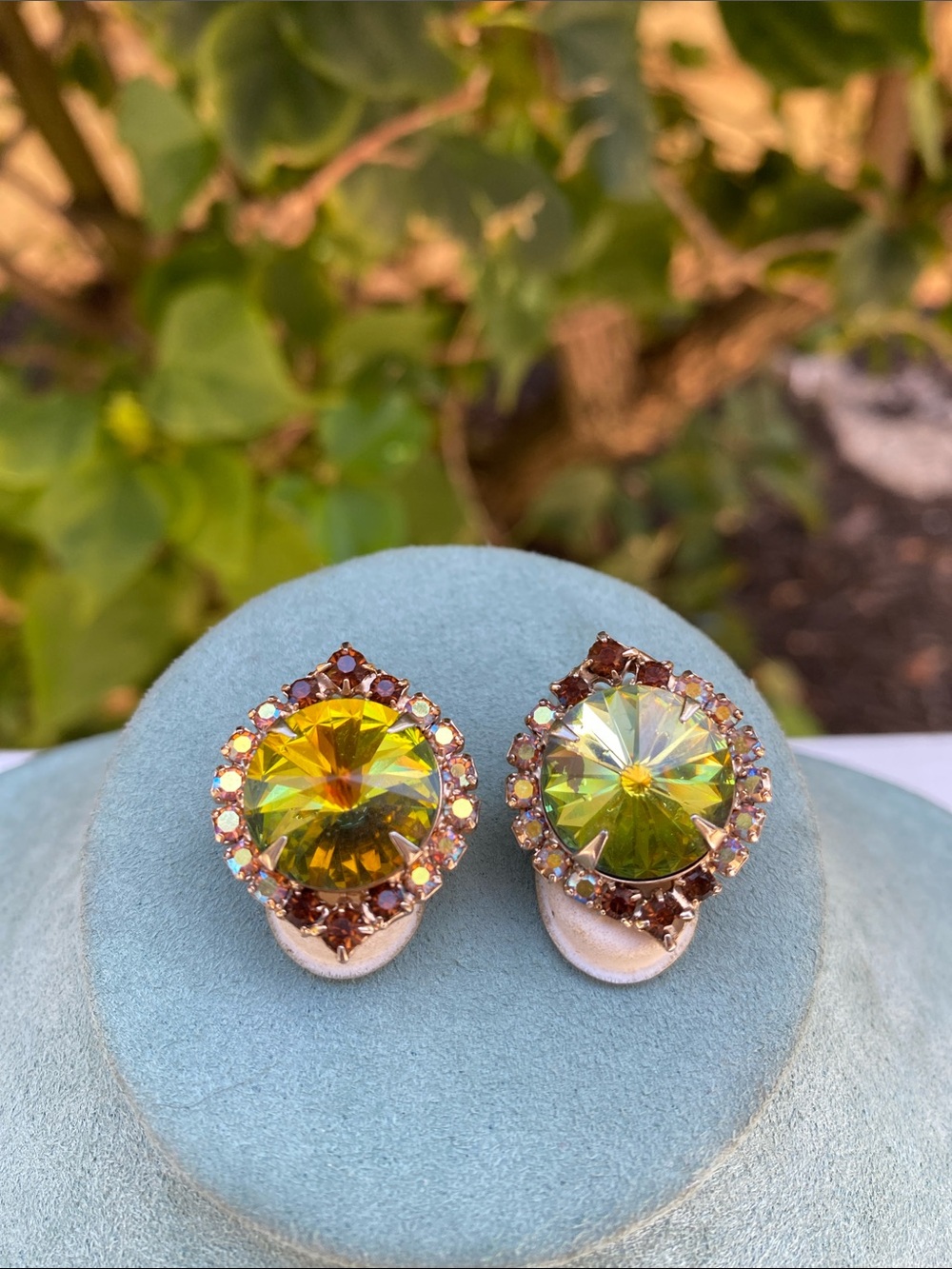 Green Crystal Halo Clip-On Earrings - Sparkling Fashion Jewelry